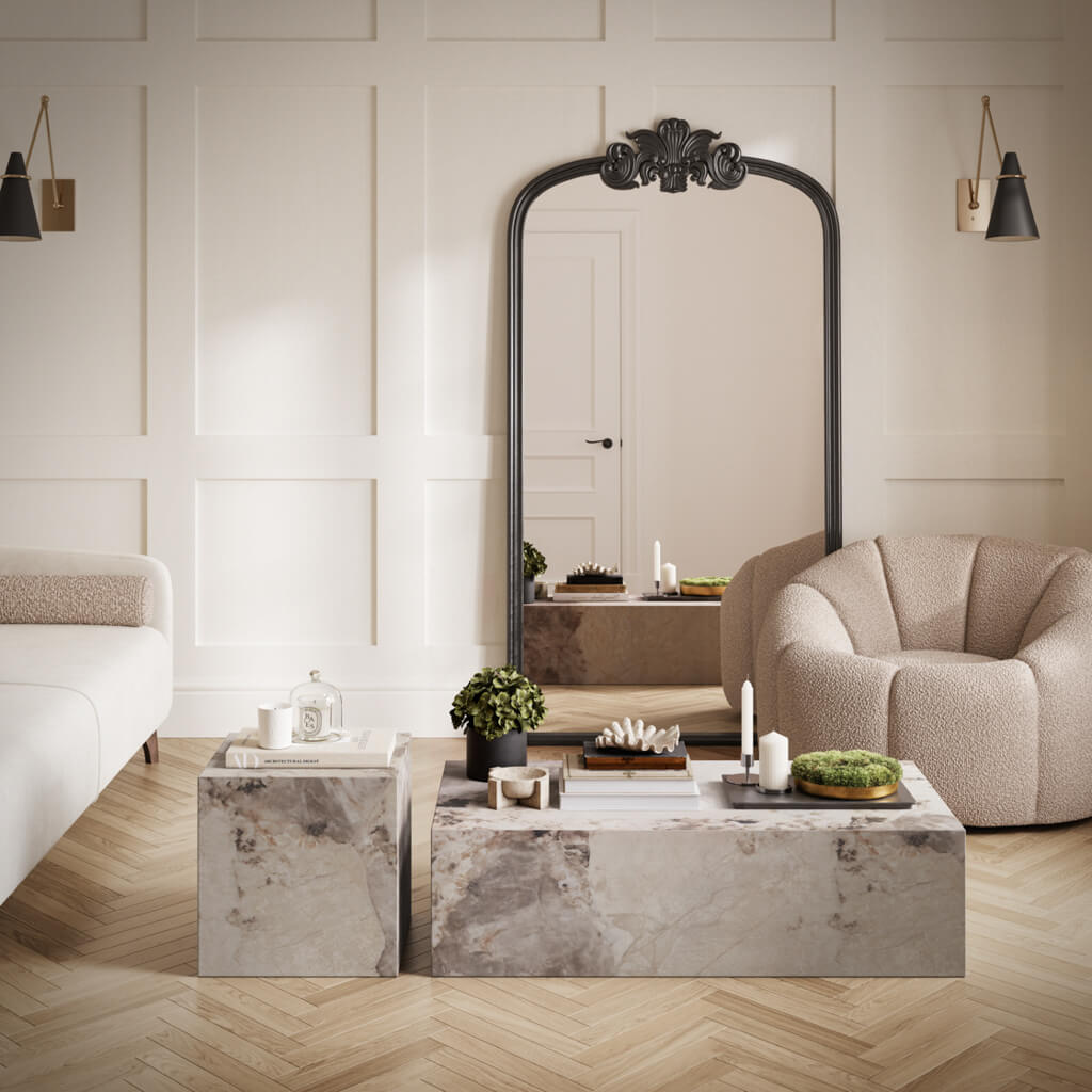 Sur Pandora Marble Square Cube Side Table